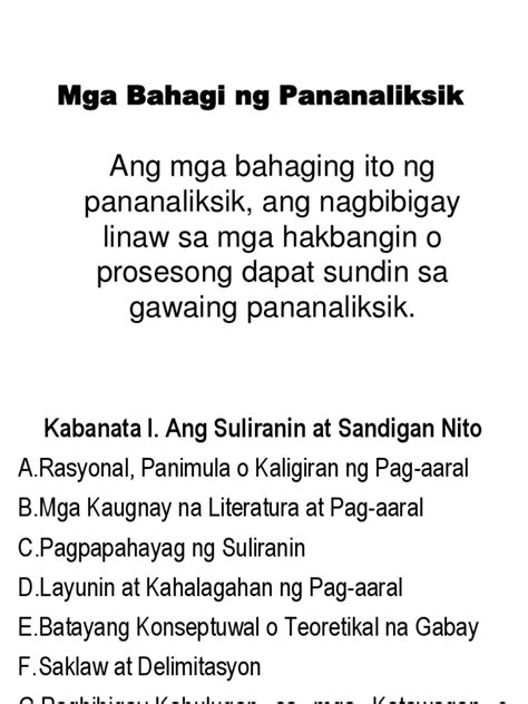 ano ang saklaw sa pananaliksik|Ang Pananaliksik (Kabanata 1.